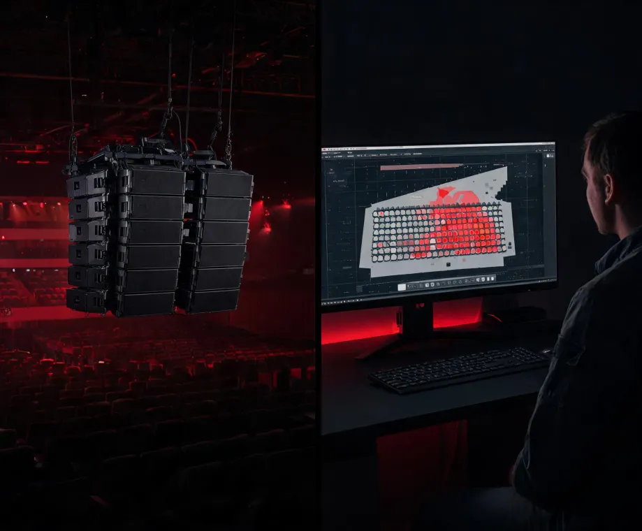 Line array coverage model connected to a real venue