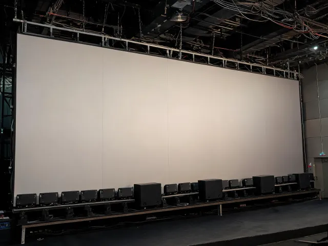 Cinema loudspeaker system behind a screen